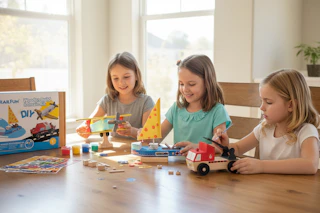 kids playing with build kits on a table