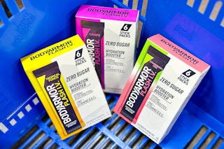 bodyarmor flash iv drink mix packs in a walmart basket