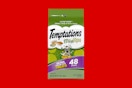 temptations cat treats on a red background