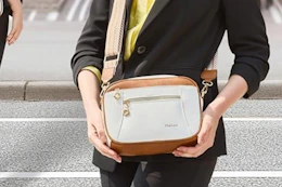 woman holding her purse