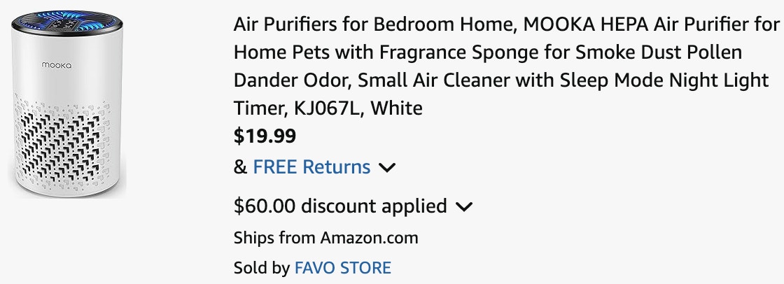 an air purifier cart ending in $19.99