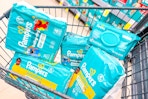 pampers diapers and wipes in a cart