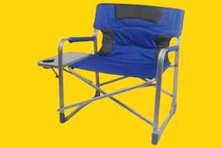 blue directors camping chair on a yellow background