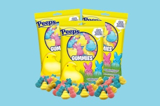 peep candy on blue background