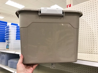 home logic latching storage tote on a target shelf