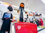 target cart parked in front of halloween decor
