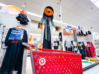target cart parked in front of halloween decor