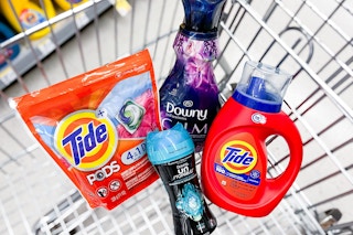 shopping cart with tide and downy products