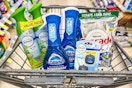 febreze, dawn, powerwash, and cascade products in a cart
