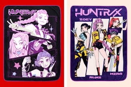 2 styles of KPOP Demon Hunter throw blankets (stock images)