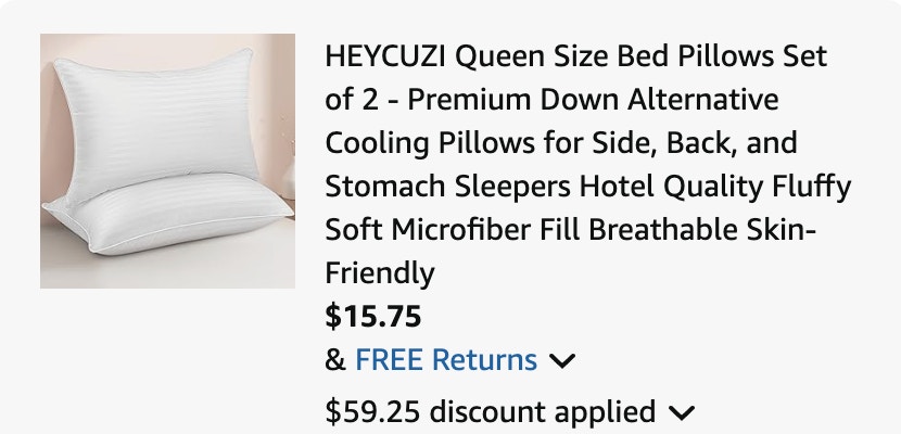 Bed pillows Amazon receipt