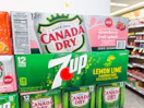 7up and Canada Dry soda 12 packs stacked in walgreens