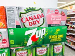 7up and Canada Dry soda 12 packs stacked in walgreens