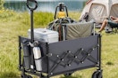 a wagon cart on a field