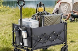 a wagon cart on a field