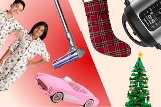 kids' pajamas, Dyson vacuum, Barbie car, plaid stocking, Lego Christmas Tree, Instant Pot