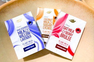 purple, orange, and pink Dove Milk bars