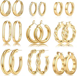 Gold Hoop Earrings 9-Pack