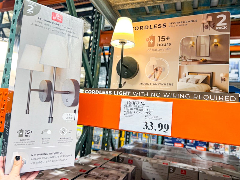 costco Globe Electric Wireless Rechargeable LED Integrated Wall Sconce 2-pack handheld