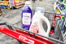 dreft and downy laundry items in a cart
