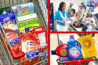 a CVS shopping haul and Vicky Nguyen from The Today Show with a long receipt around her shoulders