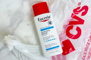 eucerin lotion on a cvs shopping bag