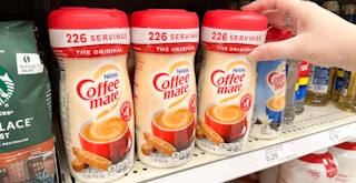 Someone looking at Coffee Mate serving numbers