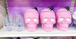halloween skulls and cups on a michaels shelf