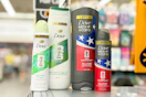 dove body washes and deodorant on a store shelf