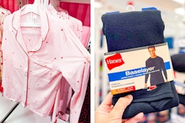 women's Wild Fable pajamas and men's Hanes baselayer thermals