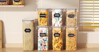 food storage containers full of food on a counter