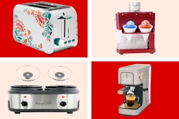 4 small kitchen appliances: Toaster, Snow Cone Maker, Dual Slow Cooker & Espresso Machine