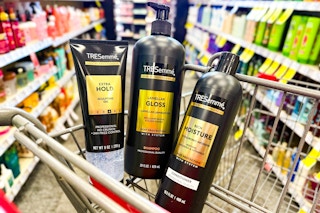 tresemme shampoo, conditioner, and hair gel in a cart