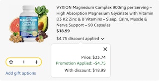 magnesium capsules Amazon receipt