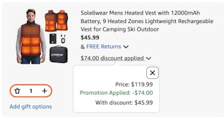 heated vest Amazon receipt