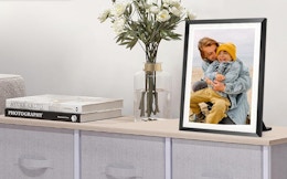 a digital picture frame on a dresser