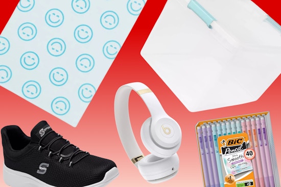 Skechers, Sun Squad towels, Brightroom storage, Beats headphones, BIC mechanical pencils