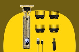 Cordless Rechargeable Hair Trimmer with LCD Display, Head Shavers Zero Gapped Cutting Grooming Kit