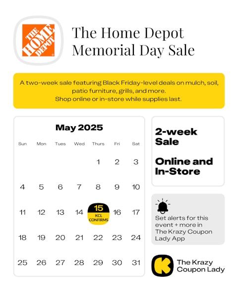 Home Depot Memorial Day Sale start date of May 15, 2025