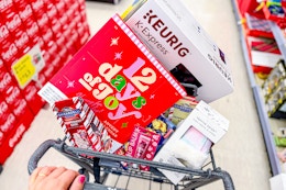 christmas clearance items in a cart