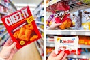 cheez-it, doritos, and kinder products in 3-photo collage