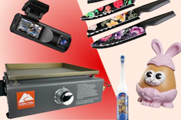 dash cam, Astercook knife set, Ozark Trail griddle, Paw Patrol toothbrush, Easter potato head