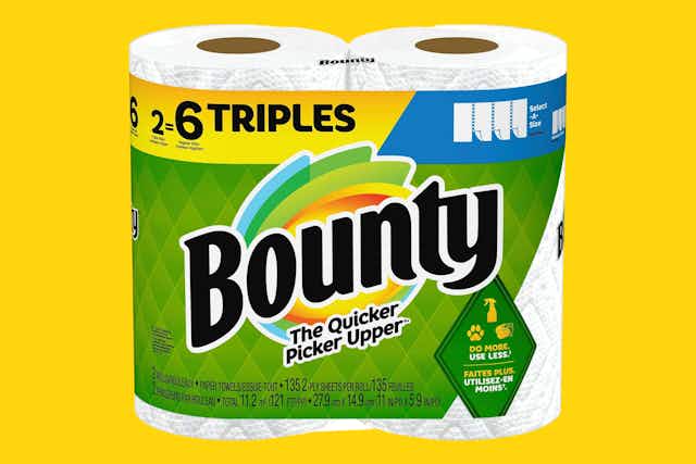 Bounty Select-A-Size Paper Towels: 2 Triple Rolls for $5.59 on Amazon card image