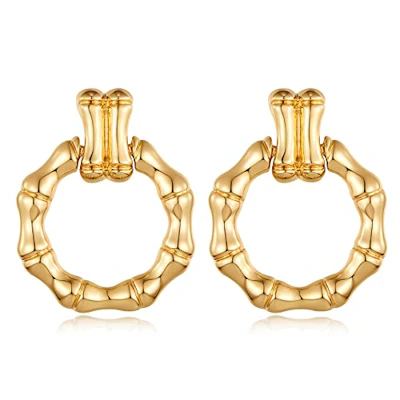 Gold Dangle Earrings, 1.96 in x 1.65 in