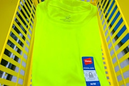 hanes t-shirt folded in a dollar general shopping basket