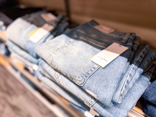 Men's jeans on a shelf 