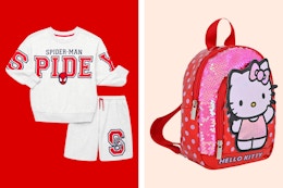 Spider-Man Kids Outfit & Hello Kitty mini backpack (stock images)