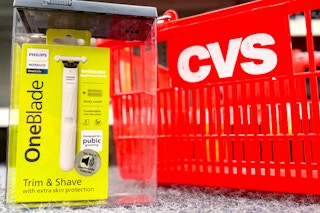 philips norelco oneblade next to a cvs shopping basket
