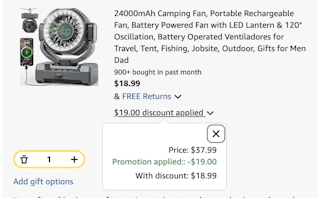 Camping fan Amazon receipt