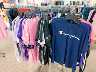 Women's Champion t-shirts on rack